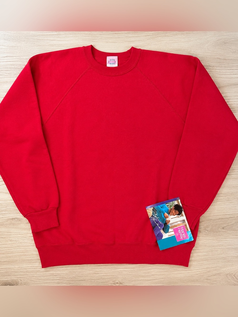 HANES vintage 1992 raglan sweatshirt red XL deadstock NOS new womens USA